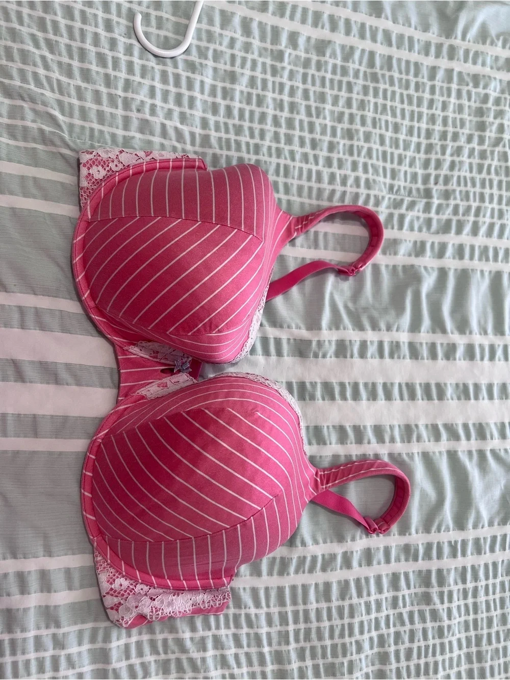 Cacique lightly lined full coverage Striped Lace Trim Bra - 44DD